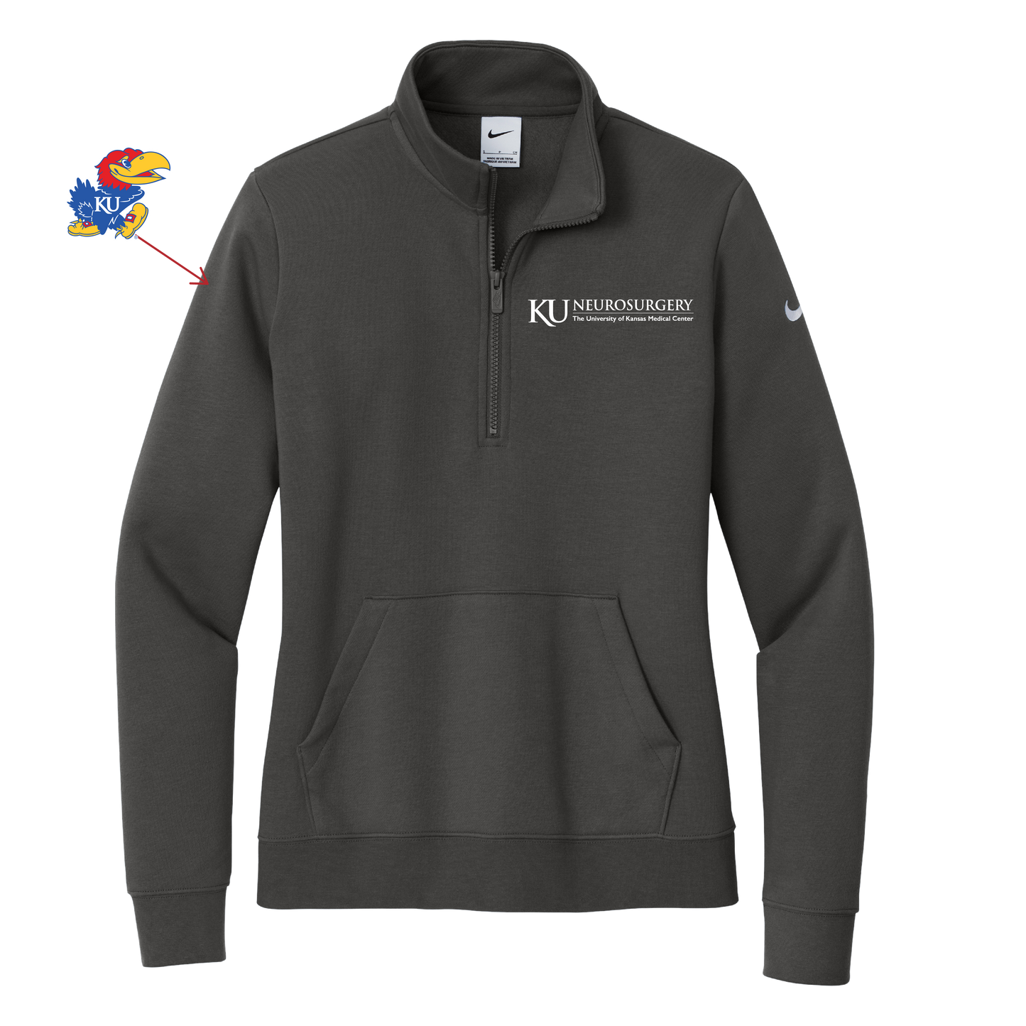 Women's Nike Club Fleece Sleeve Swoosh 1/2-Zip (KU Neuro)
