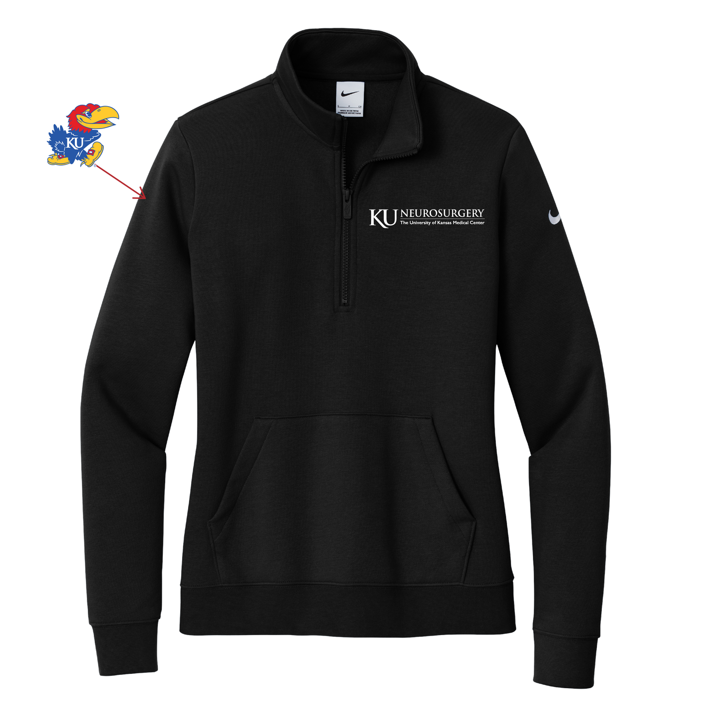 Women's Nike Club Fleece Sleeve Swoosh 1/2-Zip (KU Neuro)