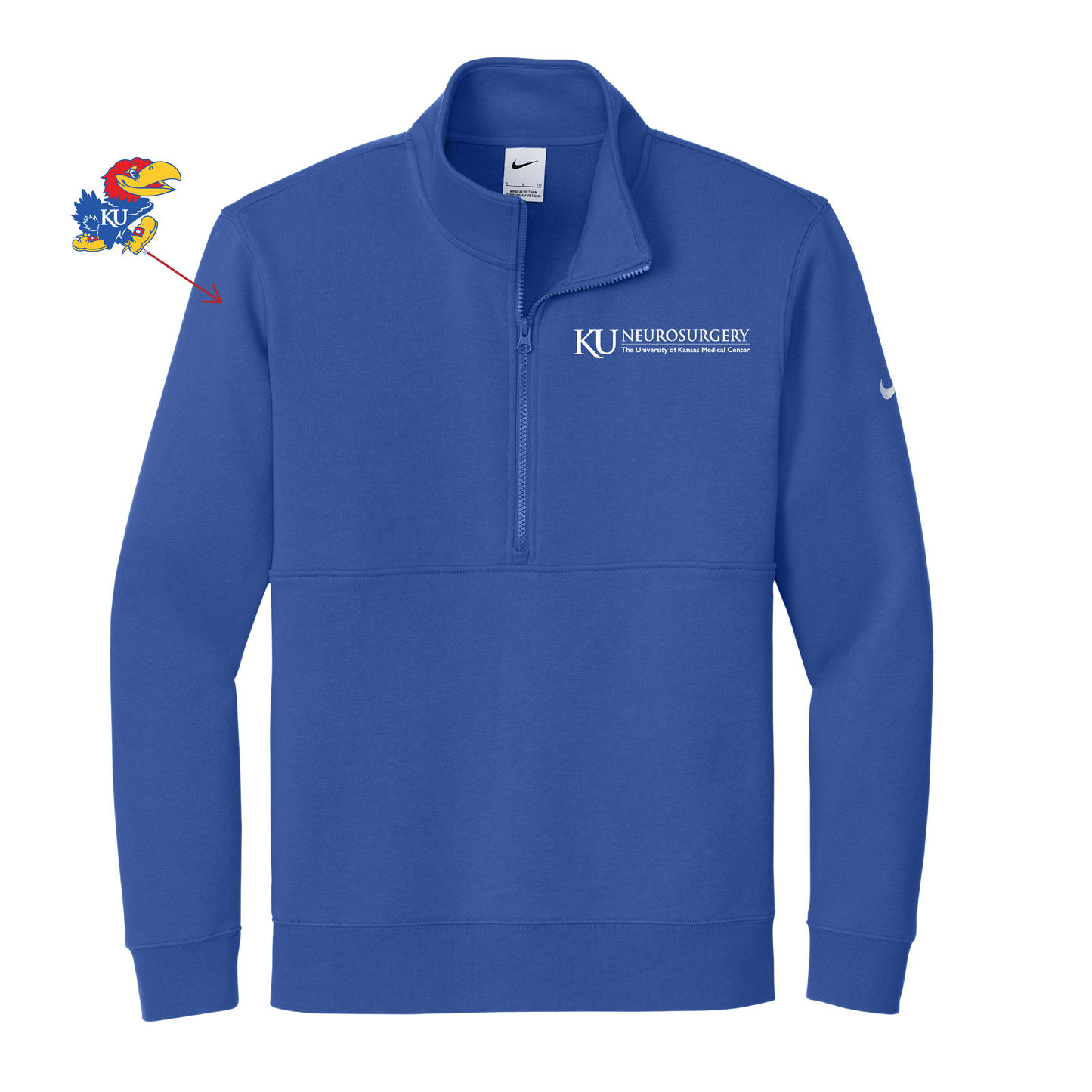 Men's Nike Club Fleece Sleeve Swoosh 1/2-Zip (KU Neuro)