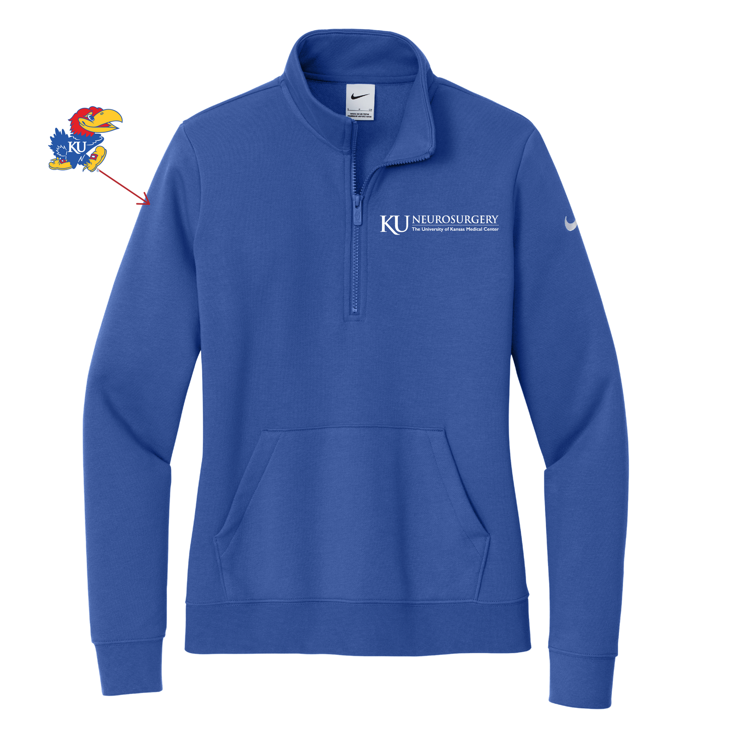 Women's Nike Club Fleece Sleeve Swoosh 1/2-Zip (KU Neuro)