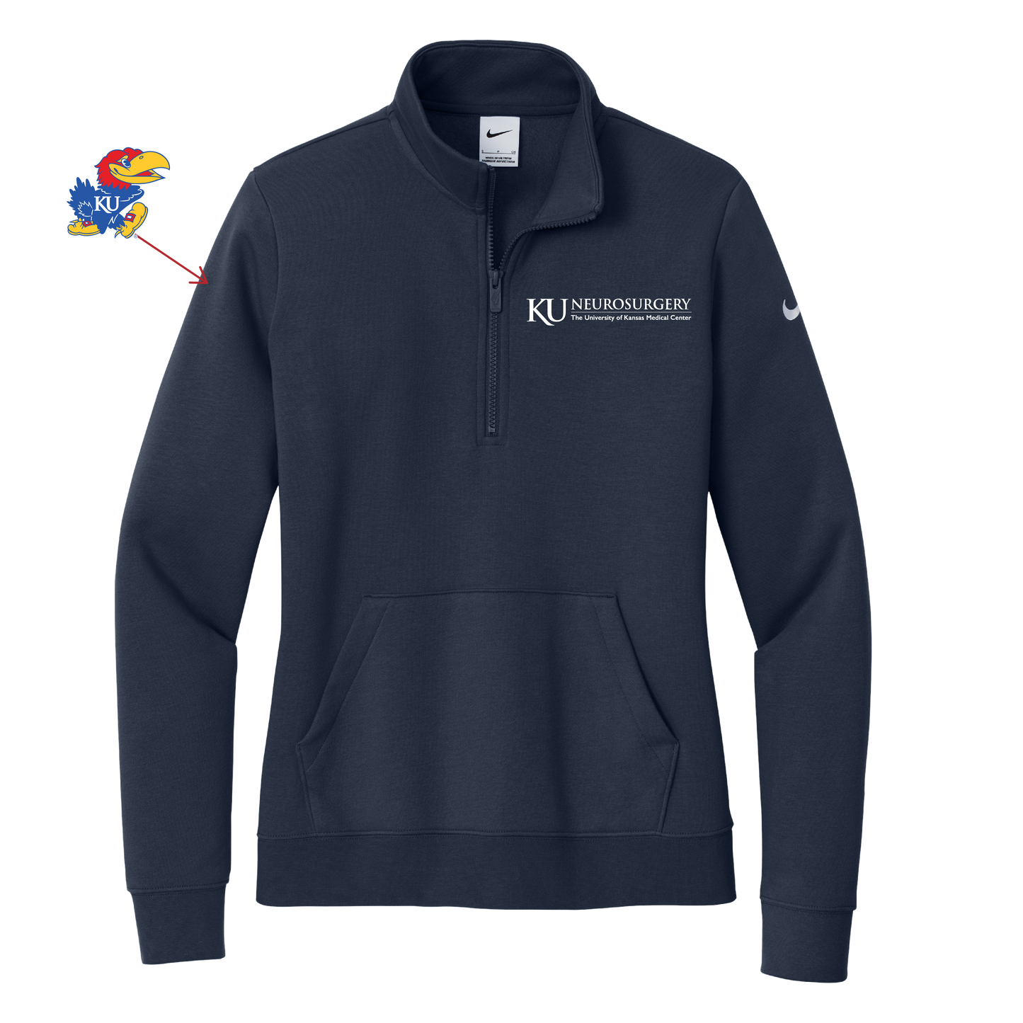 Women's Nike Club Fleece Sleeve Swoosh 1/2-Zip (KU Neuro)