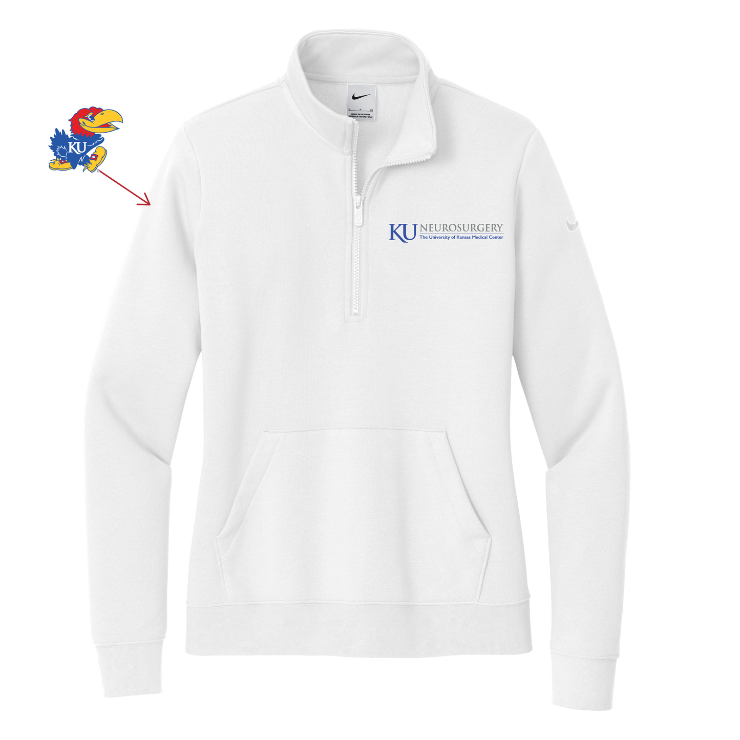 Women's Nike Club Fleece Sleeve Swoosh 1/2-Zip (KU Neuro)